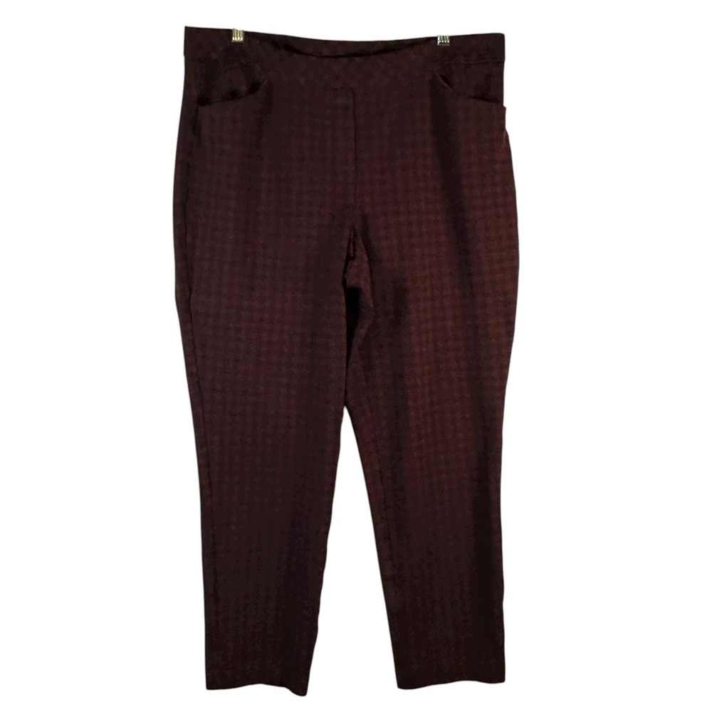j Jill Women's XL Ponte Slim Leg Pants Burgundy Houndstooth Stretch Casual